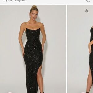 Oh Polly Glittering Black Strapless Gown
